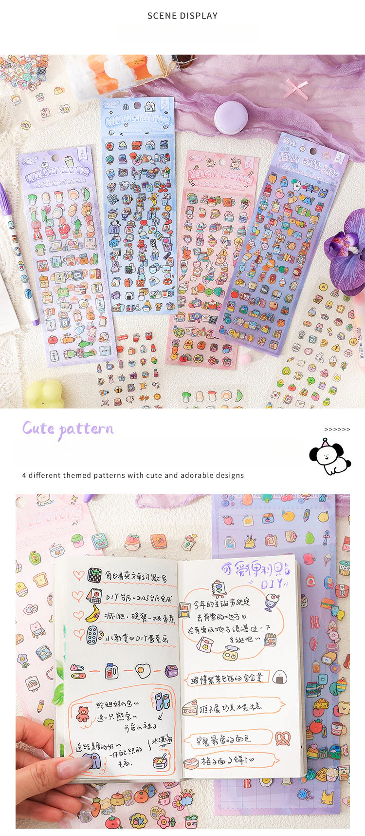 CAWPURI Fun Market Cute Cartoon Handbook Stickers – 20 Adorable Designs