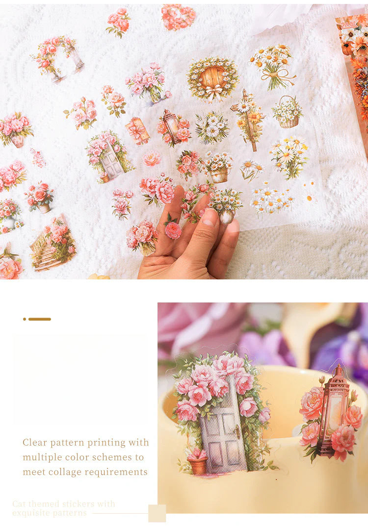 CAWPURI Dream Shadow Flower Stickers – 6PCS Waterproof PET for Handbooks