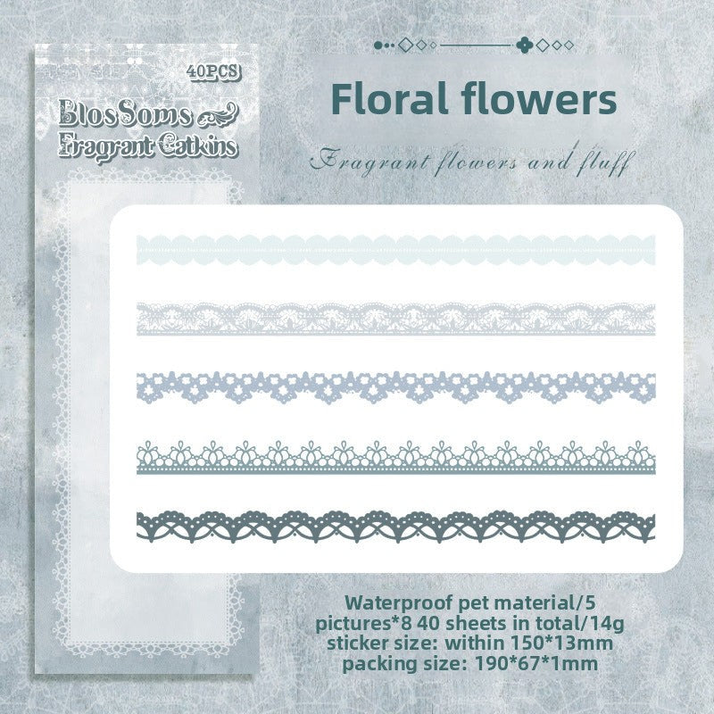CAWPURI 30PCS Cluster Flower Lace Stickers – PET Decor for Handbooks