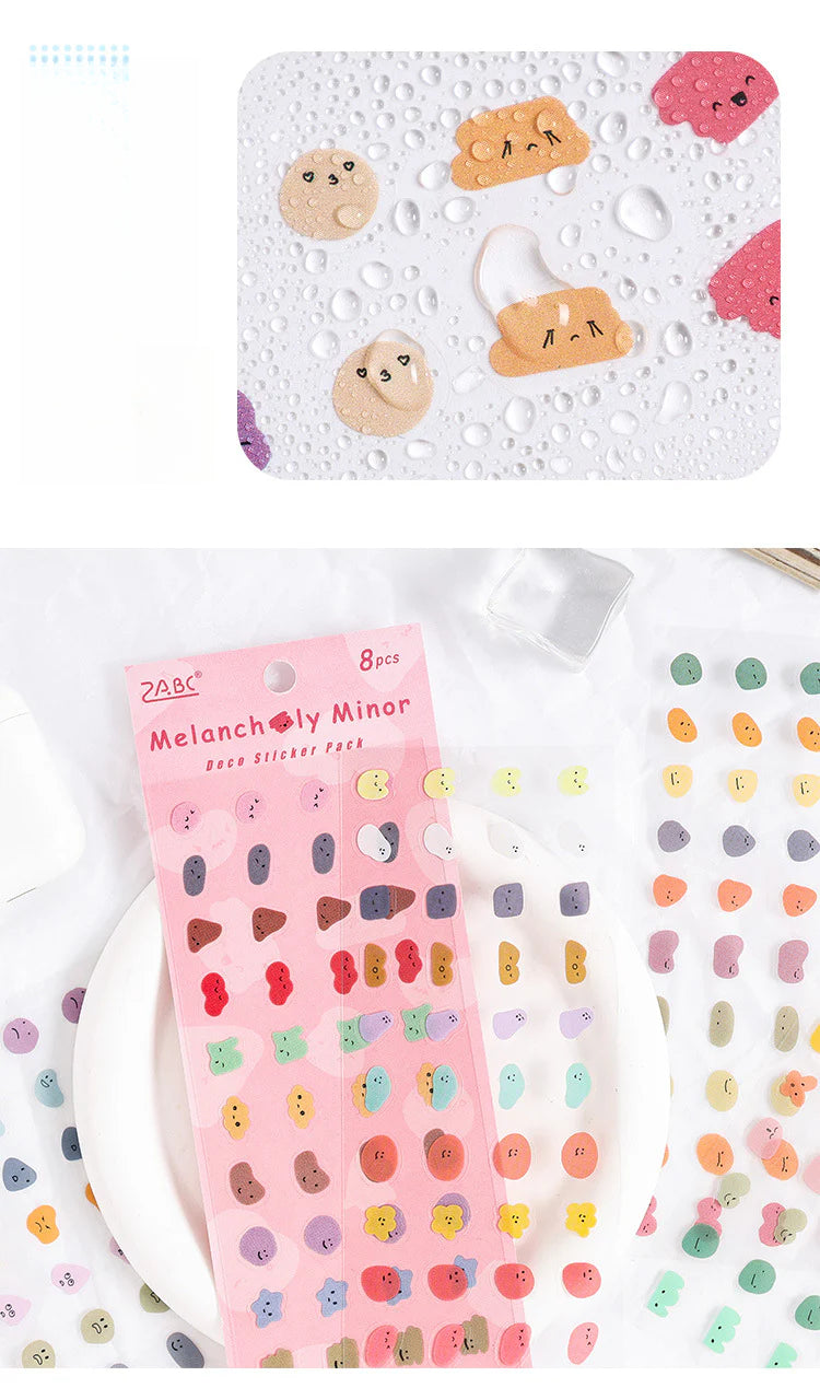 CAWPURI Emoji Symphony Stickers – 8PCS Waterproof PET for Handbooks & DIY