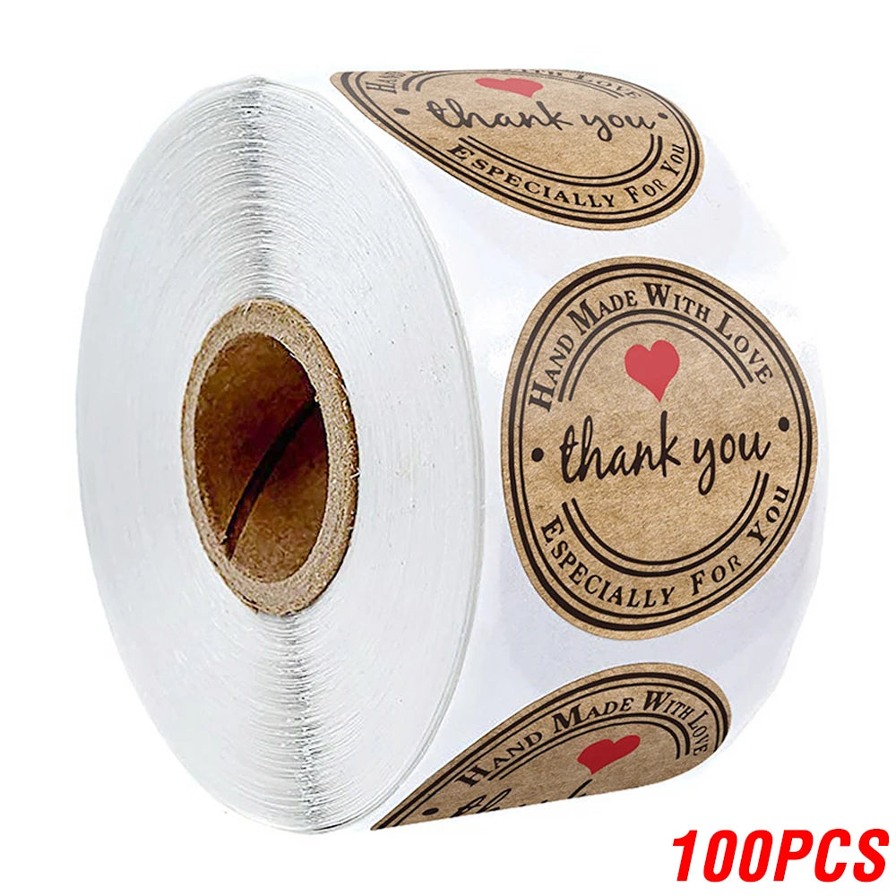 CAWPURI 100-500pcs Vintage Kraft Paper Stickers Scrapbook Gift Stationery Label Stickers Handmade With Love Thank You For The Stickers