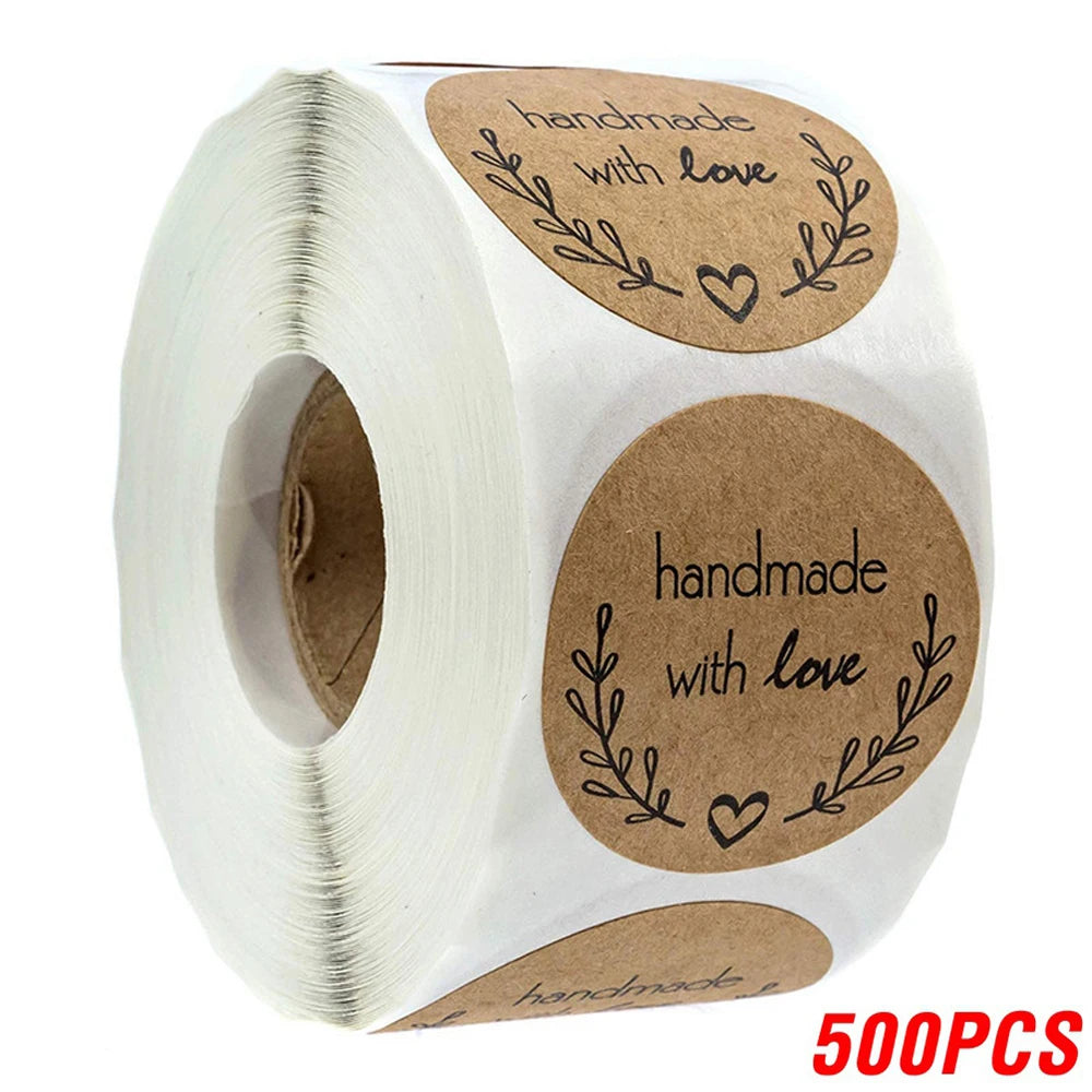 CAWPURI 100-500pcs Vintage Kraft Paper Stickers Scrapbook Gift Stationery Label Stickers Handmade With Love Thank You For The Stickers