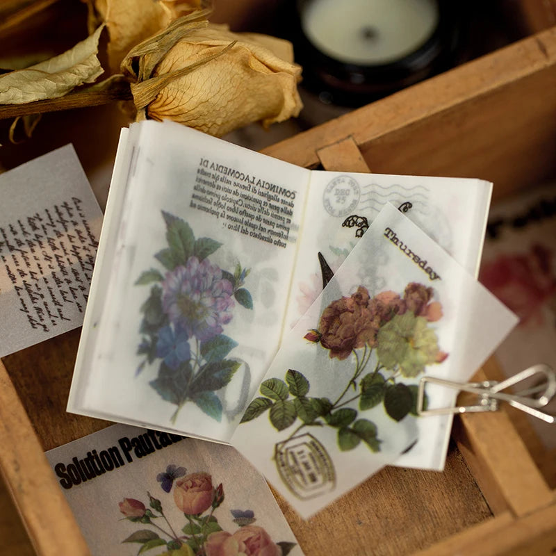 CAWPURI 50pcs/pack Vintage Translucent Plant Flowers Material Paper Litmus Paper for Planner Journaling Scrapbooking Decor