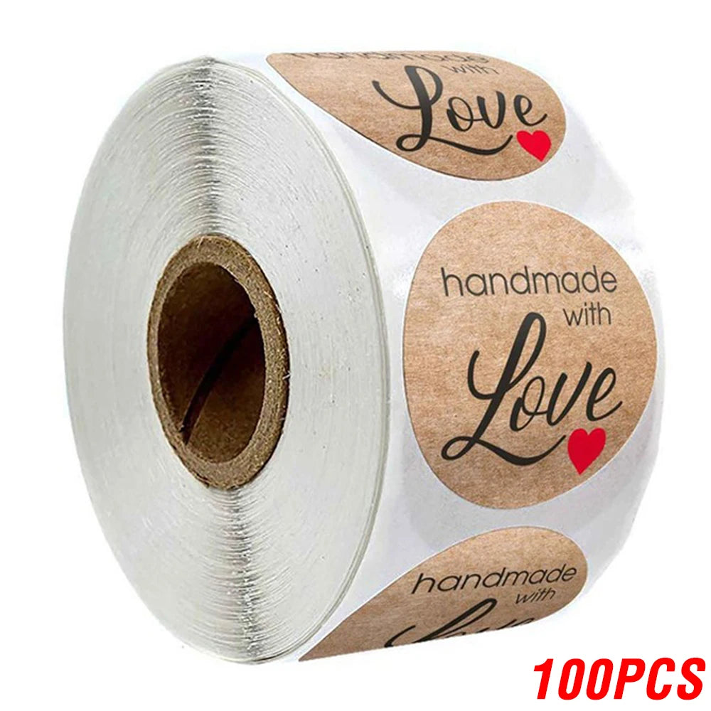 CAWPURI 100-500pcs Vintage Kraft Paper Stickers Scrapbook Gift Stationery Label Stickers Handmade With Love Thank You For The Stickers