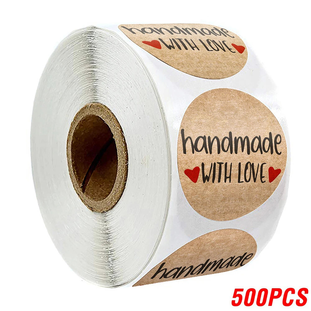 CAWPURI 100-500pcs Vintage Kraft Paper Stickers Scrapbook Gift Stationery Label Stickers Handmade With Love Thank You For The Stickers