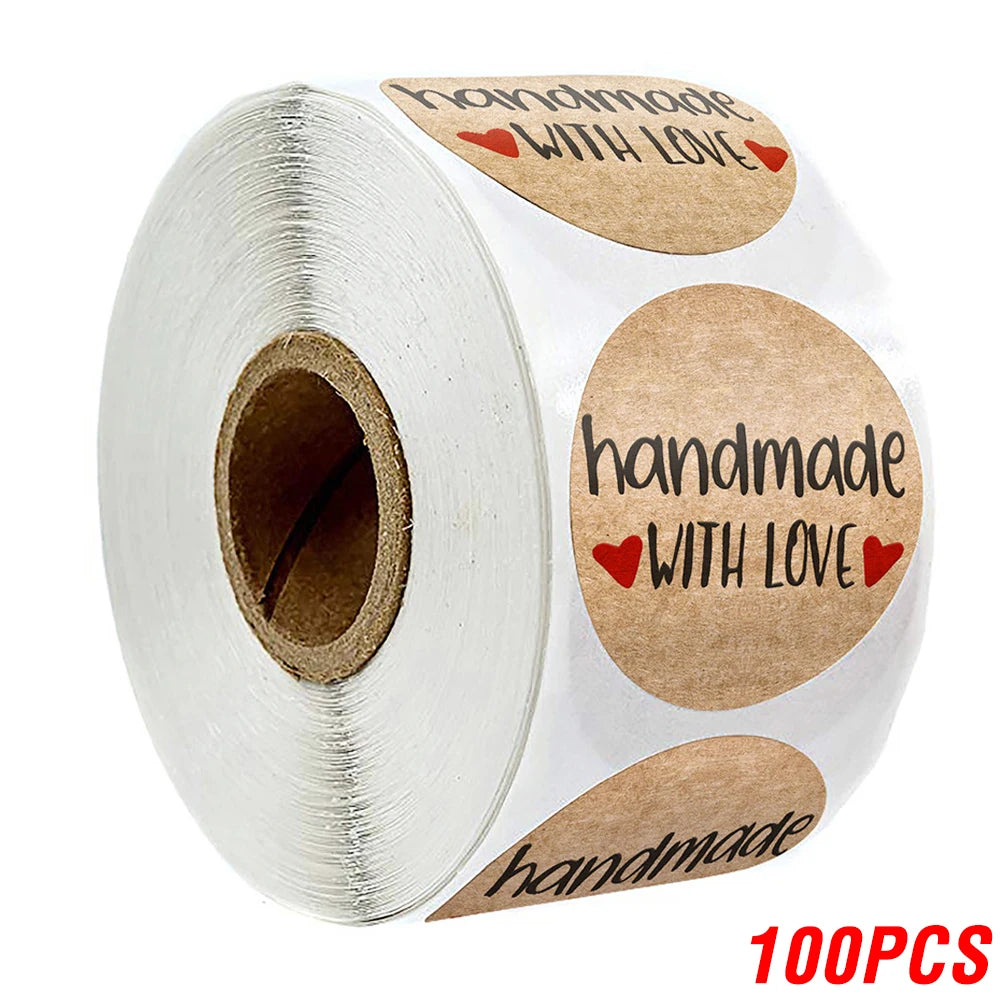 CAWPURI 100-500pcs Vintage Kraft Paper Stickers Scrapbook Gift Stationery Label Stickers Handmade With Love Thank You For The Stickers
