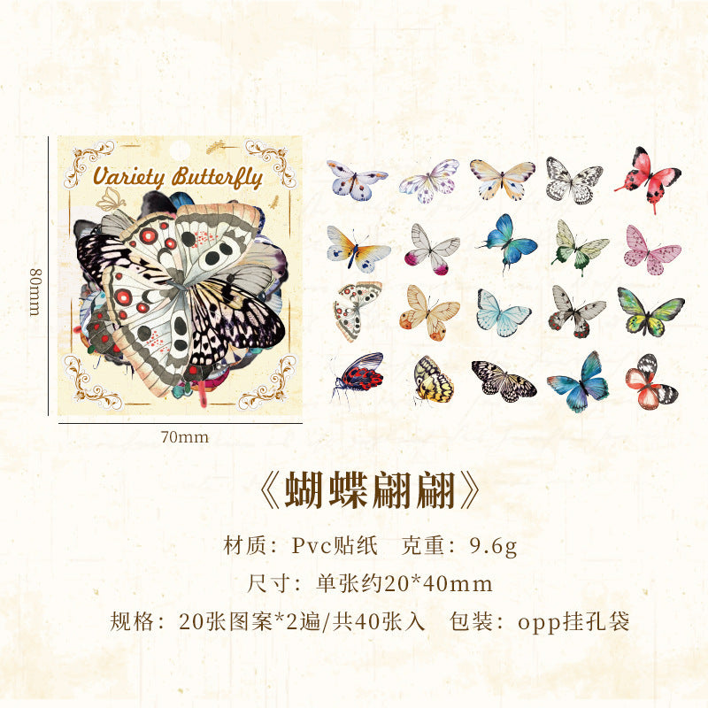 CAWPURI Variety Butterfly Stickers – 40PCS Cute Waterproof PVC for Crafts