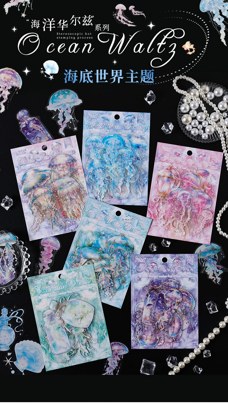 CAWPURI Ocean Waltz Jellyfish Stickers – 30PCS Waterproof PET for Handbooks
