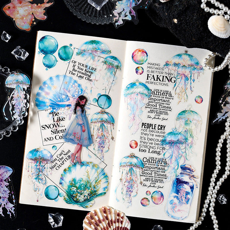 CAWPURI Ocean Waltz Jellyfish Stickers – 30PCS Waterproof PET for Handbooks