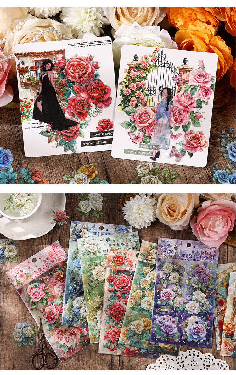 CAWPURI Rose Flower Bronzing Stickers – 4Pcs Waterproof PET Hand Account Stickers