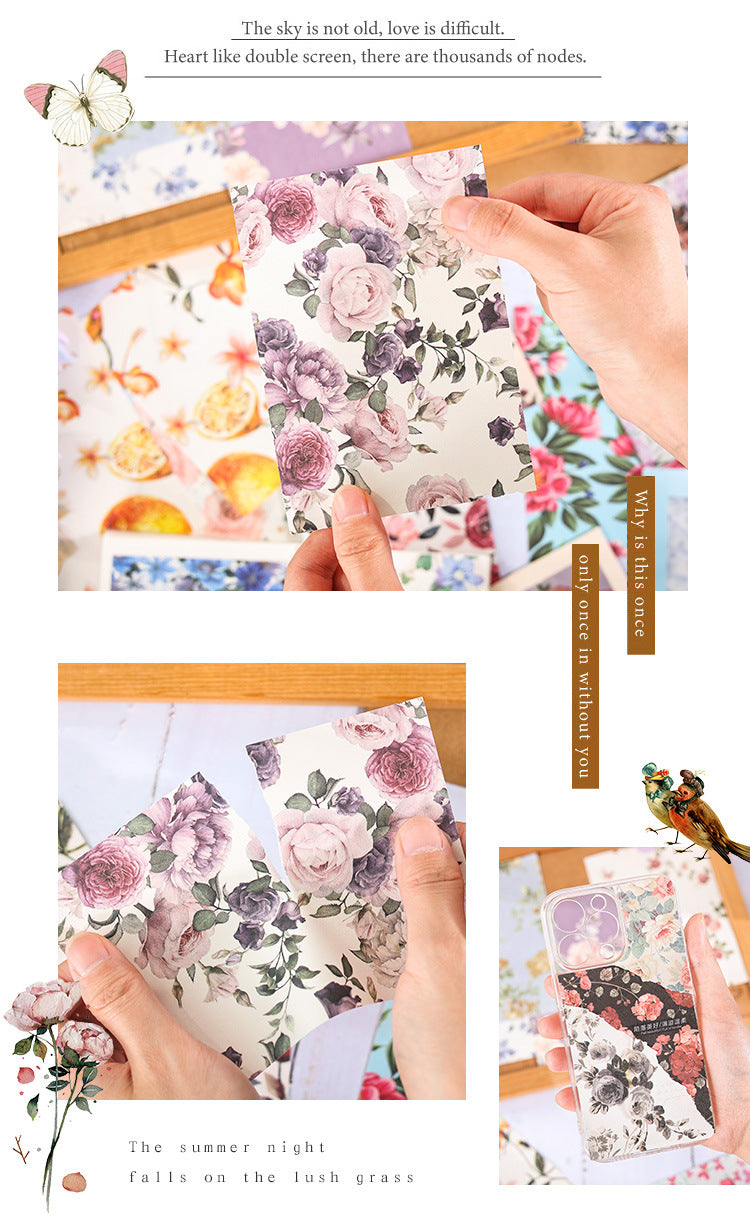 CAWPURI Senyu Garden Material Book – 100 Retro Flower Stickers for Handbooks