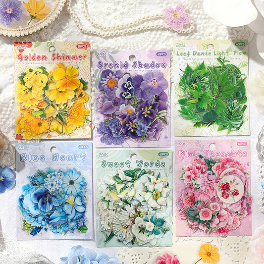 CAWPURI Leisurely Flower Language Sticker Set - 50 Exquisite Retro Designs