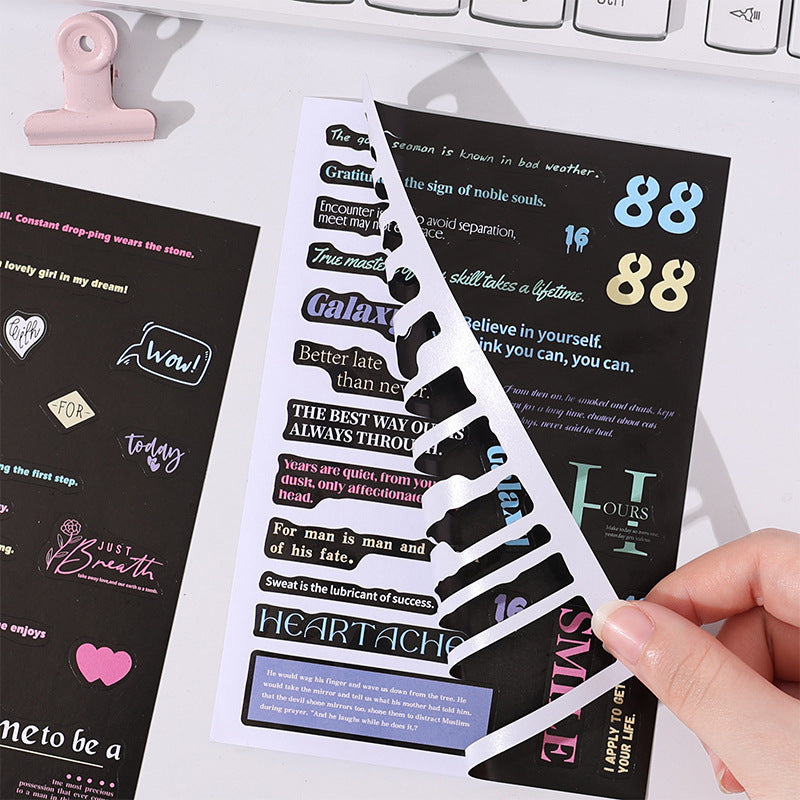 CAWPURI Retro Handwriting Heart Stickers – Long English Creative Stickers for Handbooks