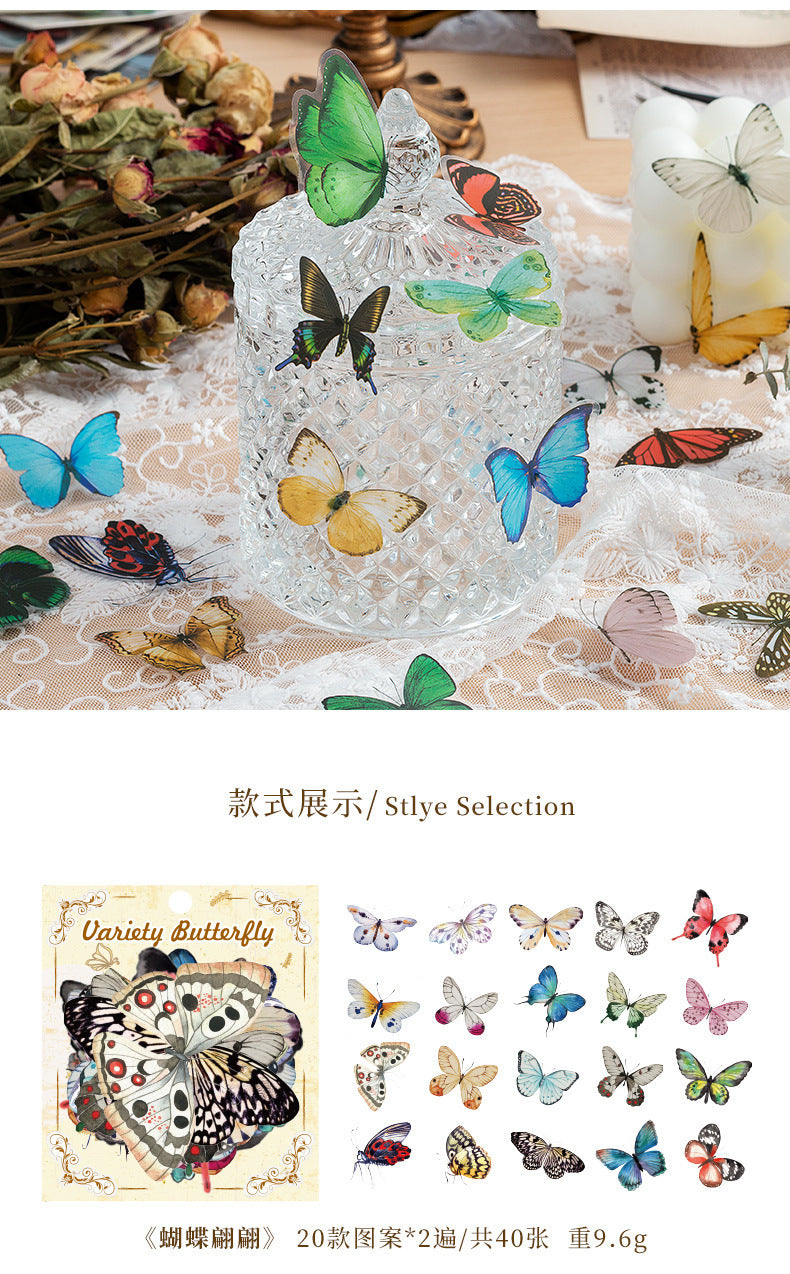 CAWPURI Variety Butterfly Stickers – 40PCS Cute Waterproof PVC for Crafts