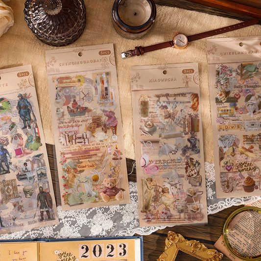 CAWPURI 3PCS Retro Nostalgic Handbook Stickers – Waterproof PVC Decor