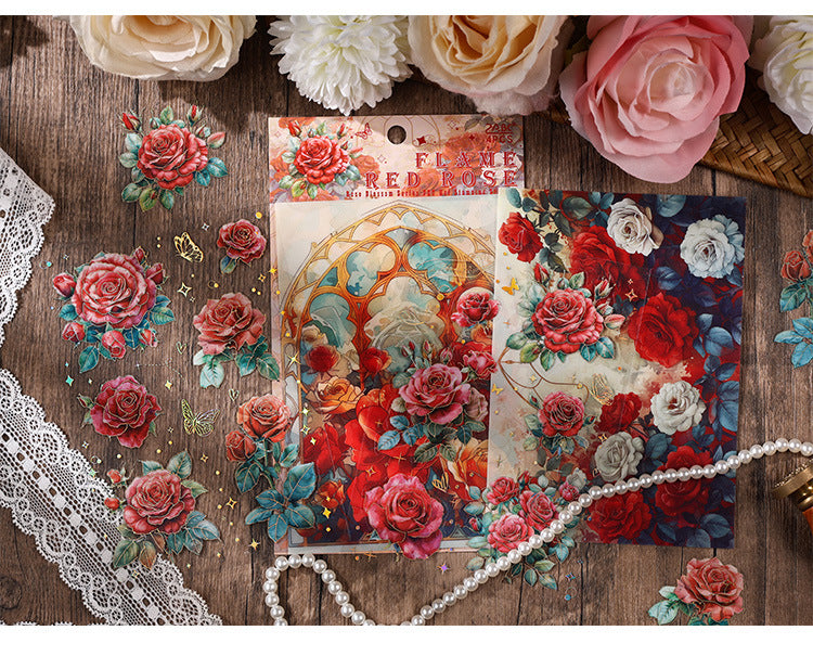 CAWPURI Rose Flower Bronzing Stickers – 4Pcs Waterproof PET Hand Account Stickers