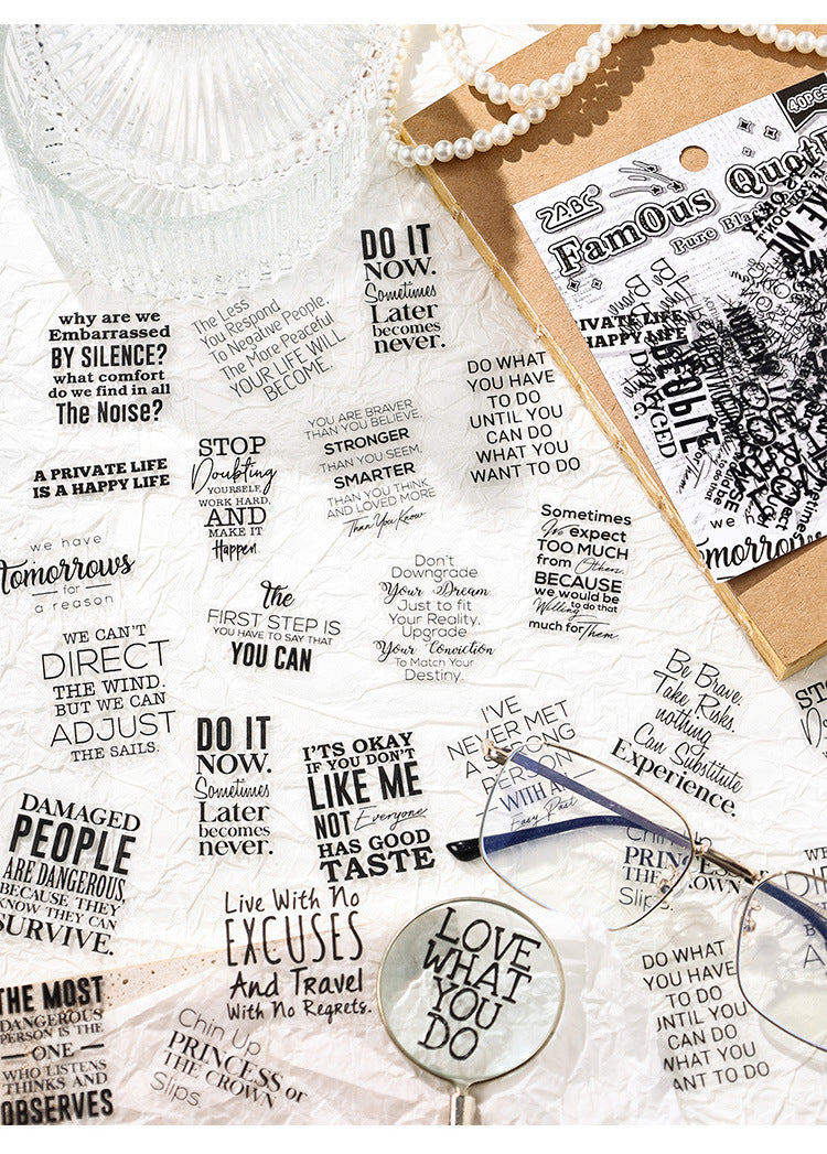 CAWPURI Pure Black Poet Sticker Pack – 40PCS Inspiring Designs