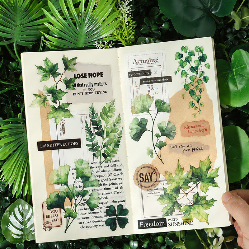 CAWPURI Forest Leaf Shadow Stickers – 20PCS Waterproof PET for Handbooks & Crafts