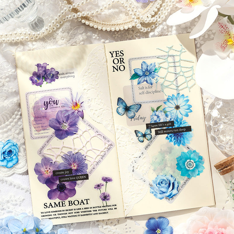 CAWPURI Leisurely Flower Language Sticker Set - 50 Exquisite Retro Designs