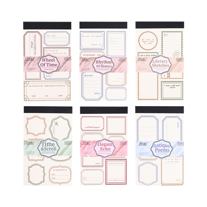 CAWPURI Ancient Rhyme Retro Notepad – 30 Sheets, 6 Styles for Handbooks