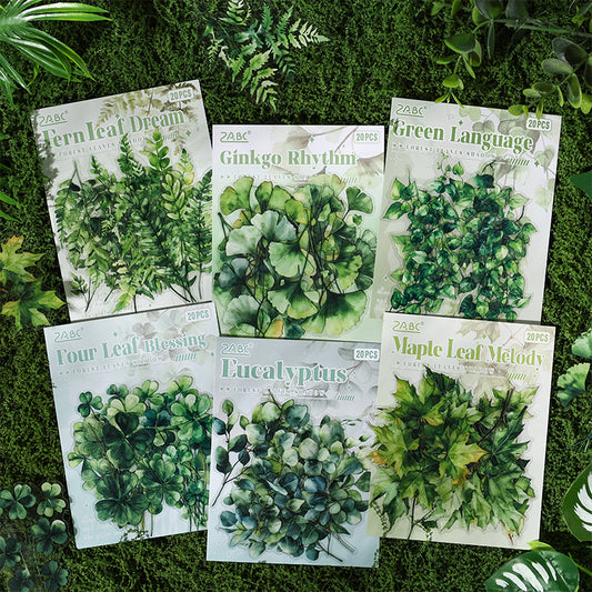 CAWPURI Forest Leaf Shadow Stickers – 20PCS Waterproof PET for Handbooks & Crafts