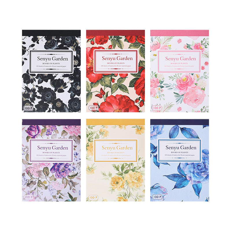CAWPURI Senyu Garden Material Book – 100 Retro Flower Stickers for Handbooks