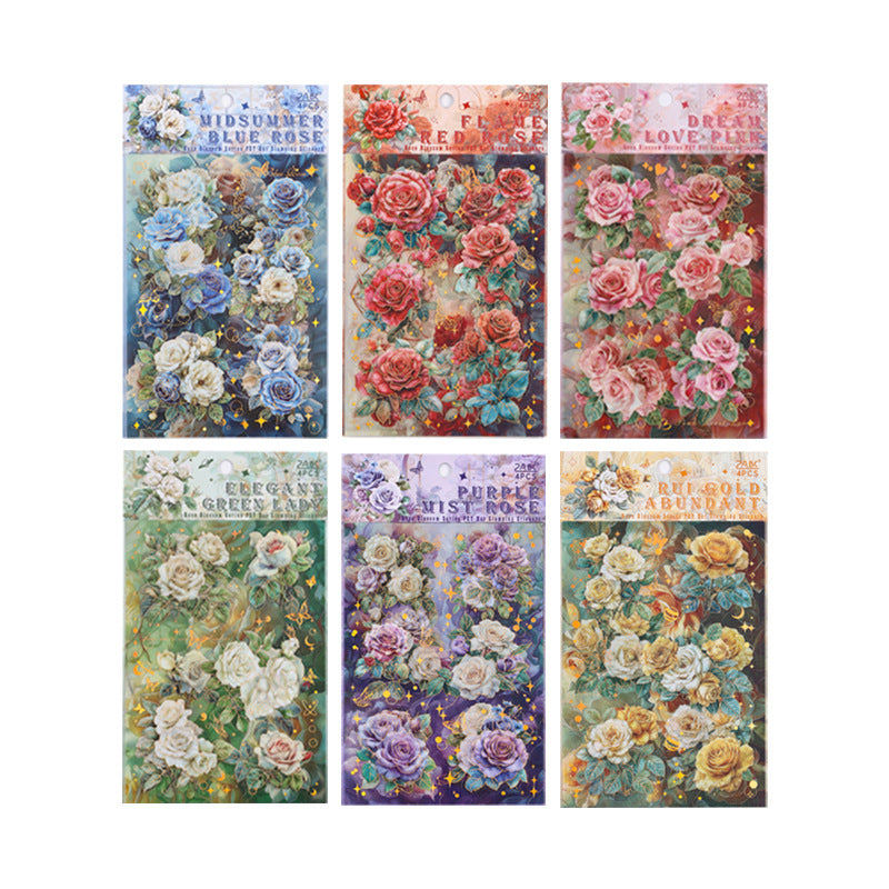 CAWPURI Rose Flower Bronzing Stickers – 4Pcs Waterproof PET Hand Account Stickers