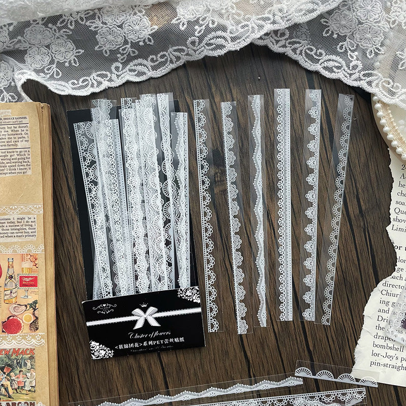 CAWPURI 30PCS Cluster Flower Lace Stickers – PET Decor for Handbooks