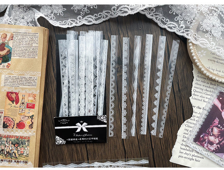 CAWPURI 30PCS Cluster Flower Lace Stickers – PET Decor for Handbooks