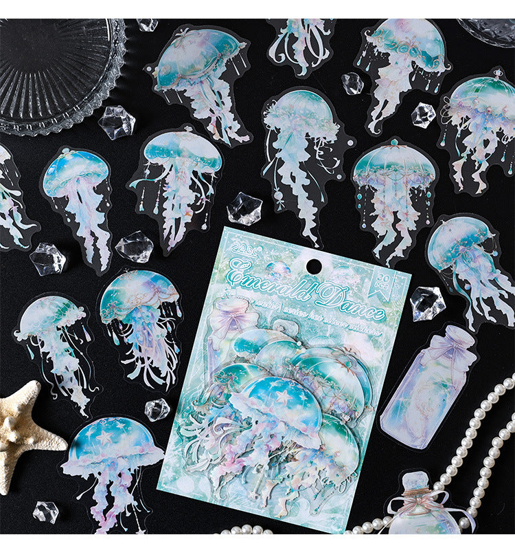 CAWPURI Ocean Waltz Jellyfish Stickers – 30PCS Waterproof PET for Handbooks