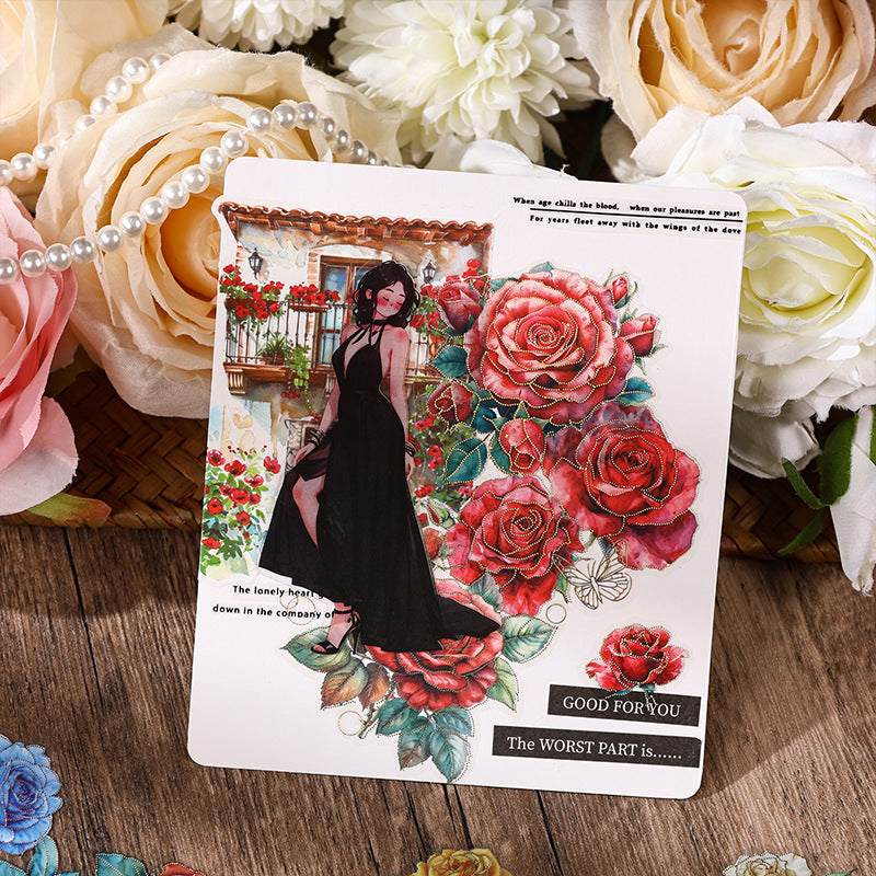 CAWPURI Rose Flower Bronzing Stickers – 4Pcs Waterproof PET Hand Account Stickers