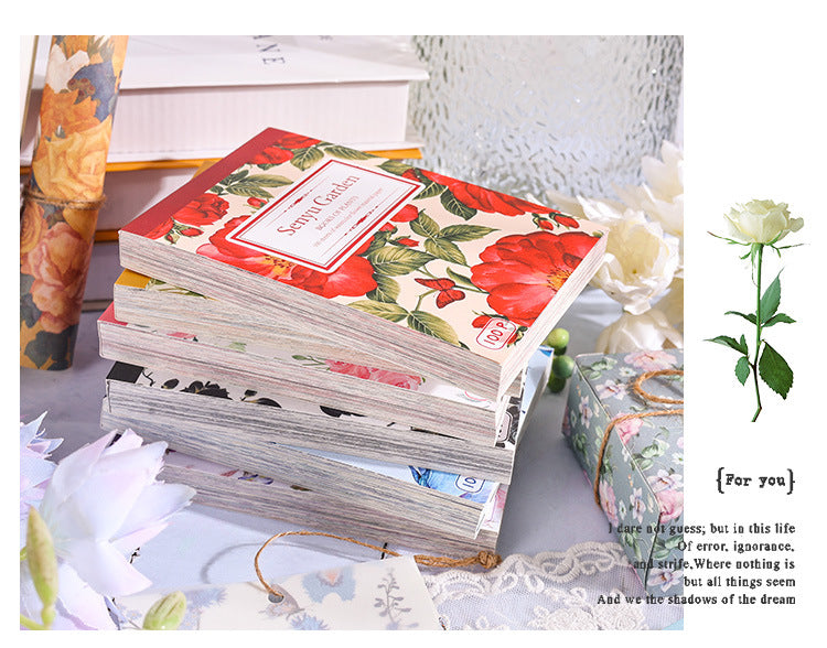 CAWPURI Senyu Garden Material Book – 100 Retro Flower Stickers for Handbooks