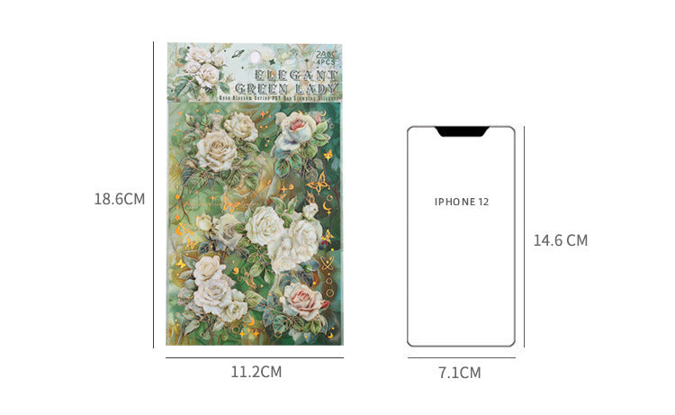 CAWPURI Rose Flower Bronzing Stickers – 4Pcs Waterproof PET Hand Account Stickers