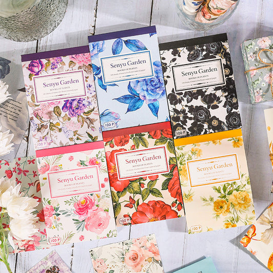 CAWPURI Senyu Garden Material Book – 100 Retro Flower Stickers for Handbooks
