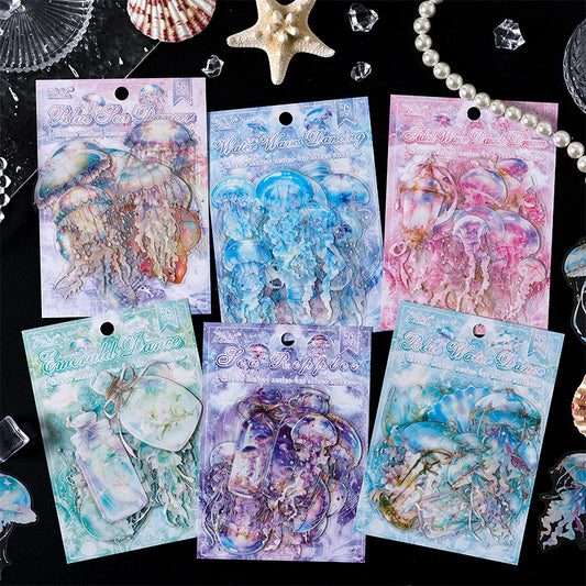 CAWPURI Ocean Waltz Jellyfish Stickers – 30PCS Waterproof PET for Handbooks