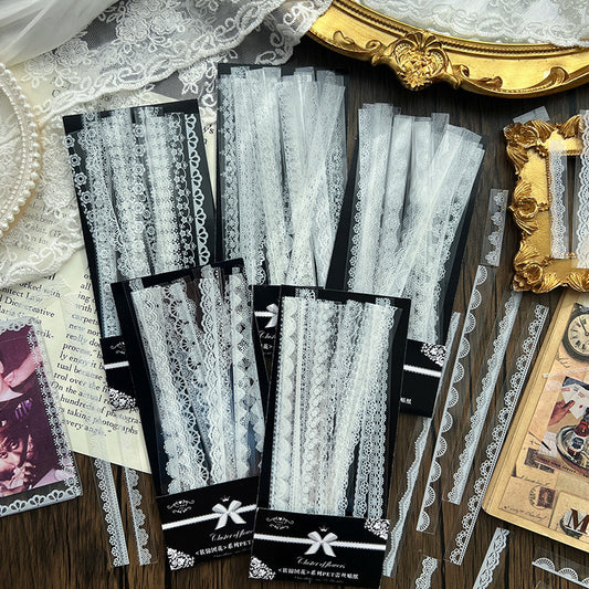 CAWPURI 30PCS Cluster Flower Lace Stickers – PET Decor for Handbooks