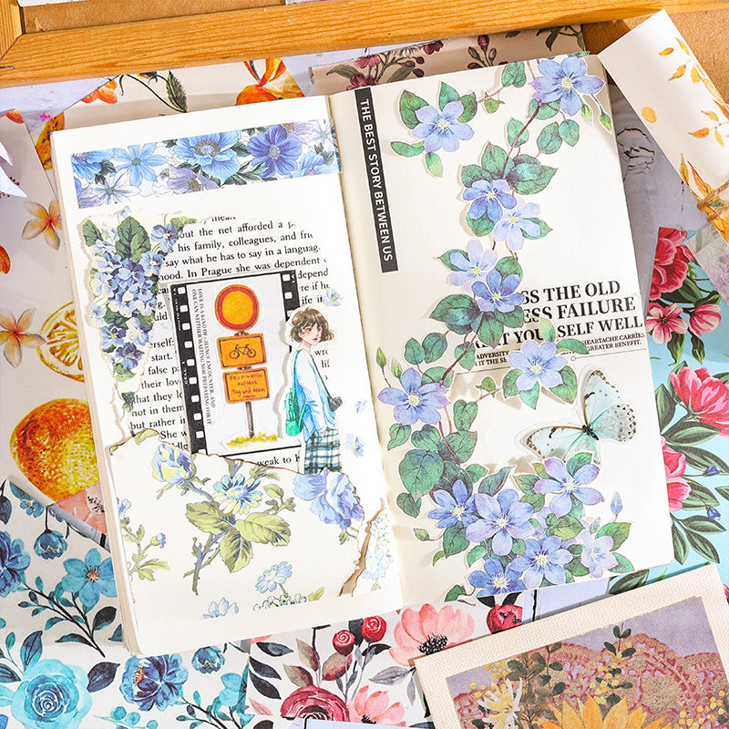 CAWPURI Senyu Garden Material Book – 100 Retro Flower Stickers for Handbooks