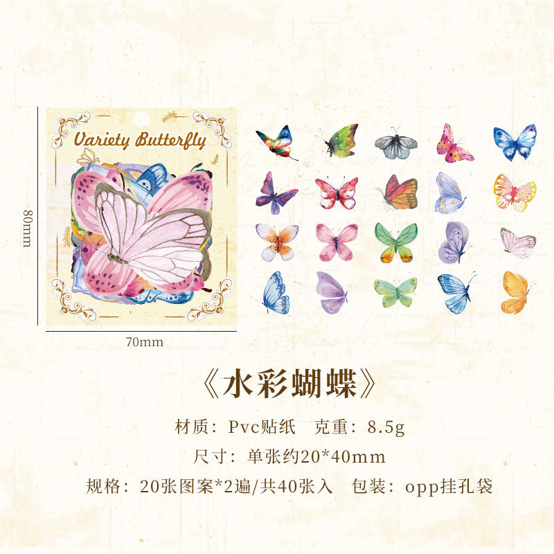 CAWPURI Variety Butterfly Stickers – 40PCS Cute Waterproof PVC for Crafts