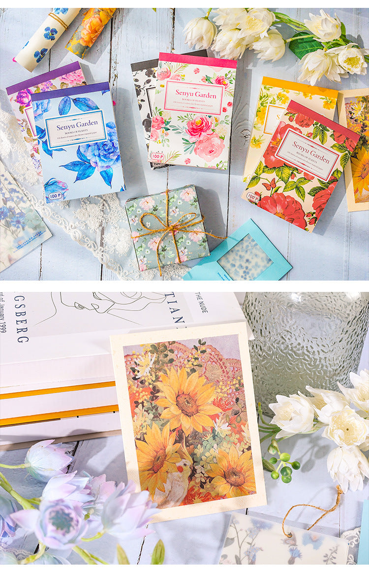 CAWPURI Senyu Garden Material Book – 100 Retro Flower Stickers for Handbooks