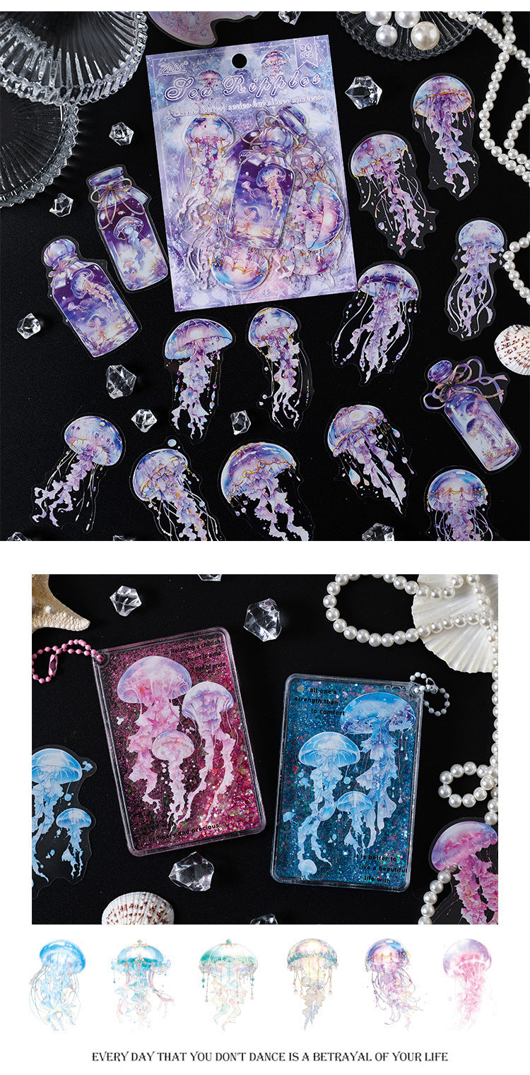 CAWPURI Ocean Waltz Jellyfish Stickers – 30PCS Waterproof PET for Handbooks