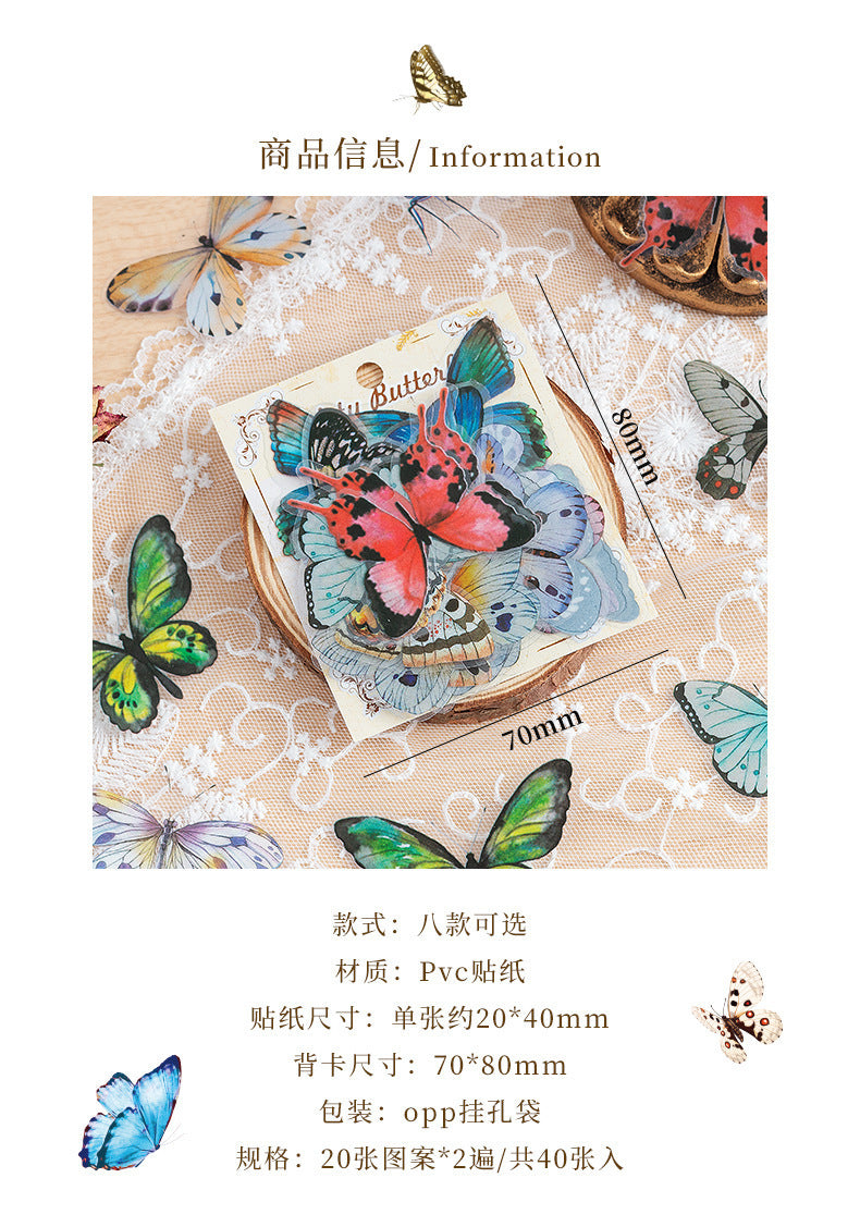 CAWPURI Variety Butterfly Stickers – 40PCS Cute Waterproof PVC for Crafts