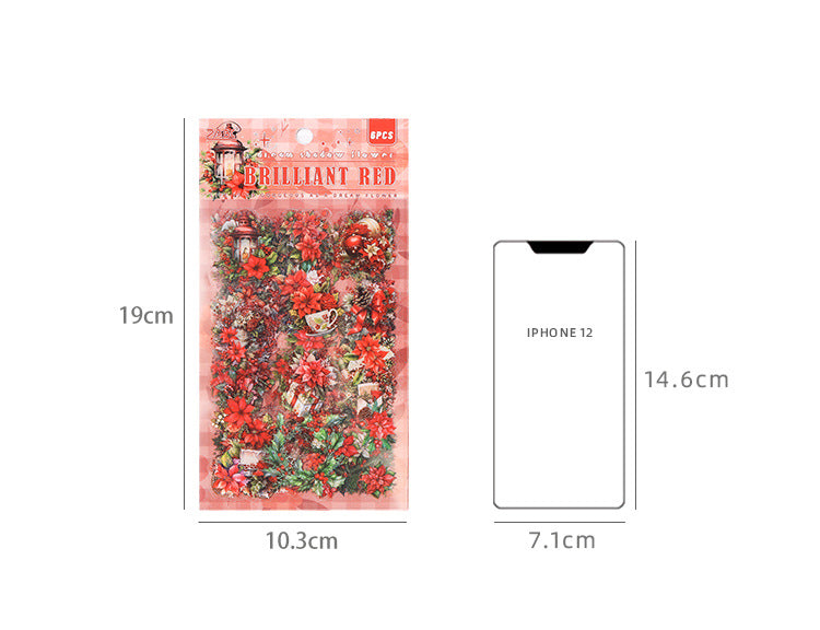 CAWPURI Dream Shadow Flower Stickers – 6PCS Waterproof PET for Handbooks