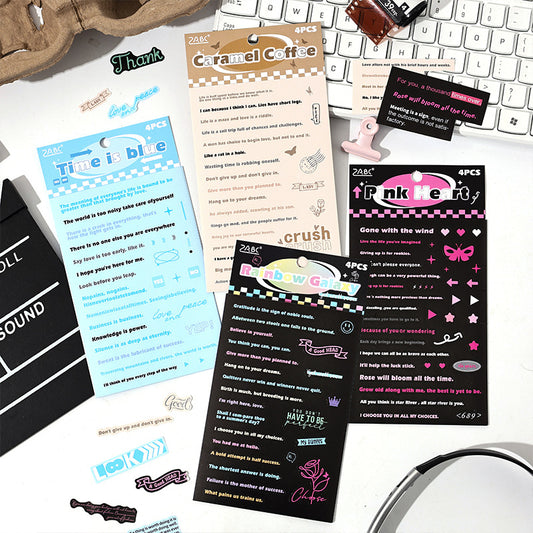 CAWPURI Retro Handwriting Heart Stickers – Long English Creative Stickers for Handbooks