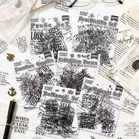 CAWPURI Pure Black Poet Sticker Pack – 40PCS Inspiring Designs