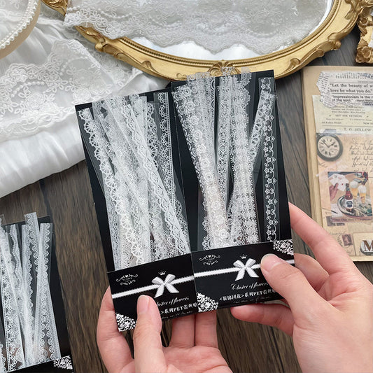 CAWPURI 30PCS Cluster Flower Lace Stickers – PET Decor for Handbooks