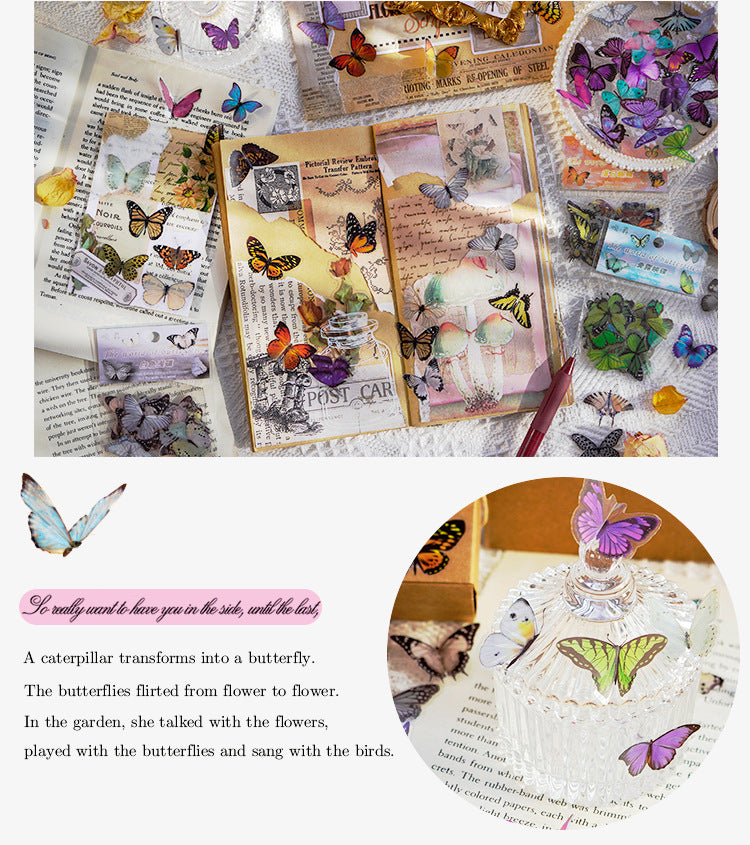 CAWPURI Butterfly Garden Stickers – 40PCS Waterproof PET for Handbooks & DIY