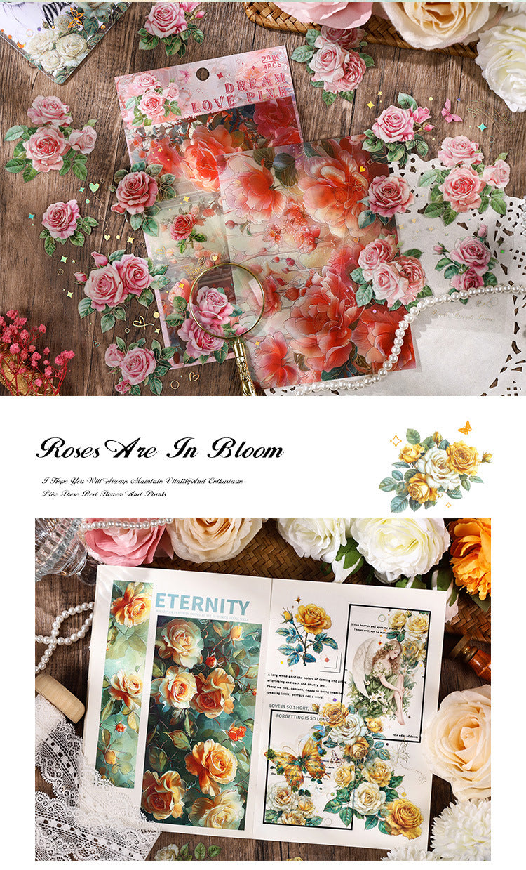 CAWPURI Rose Flower Bronzing Stickers – 4Pcs Waterproof PET Hand Account Stickers