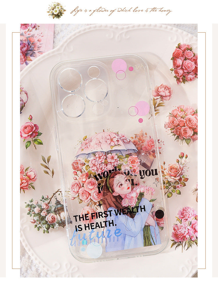 CAWPURI Dream Shadow Flower Stickers – 6PCS Waterproof PET for Handbooks