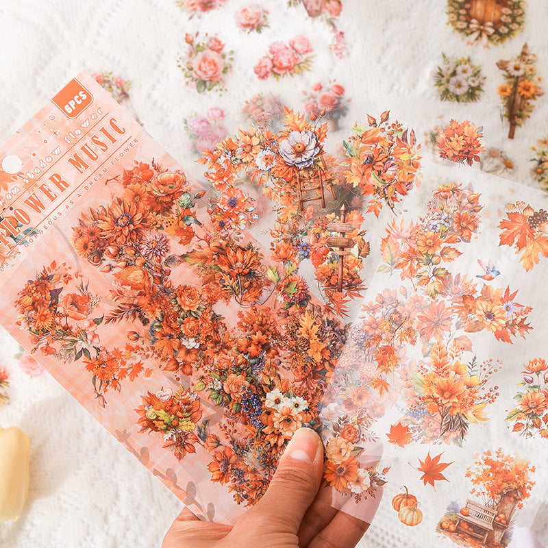 CAWPURI Dream Shadow Flower Stickers – 6PCS Waterproof PET for Handbooks