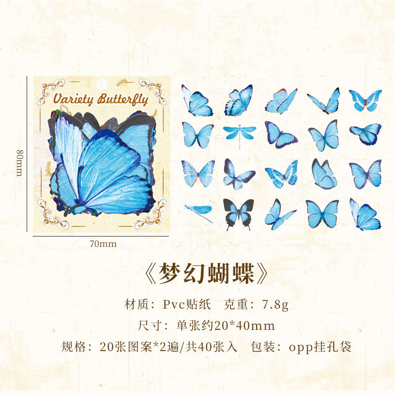 CAWPURI Variety Butterfly Stickers – 40PCS Cute Waterproof PVC for Crafts